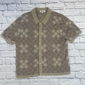 Madewell Cotton-Linen Blend Sweater Polo in Plaid. Medium